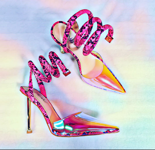 Pink Sharoma Snakeprint Ankle Heels